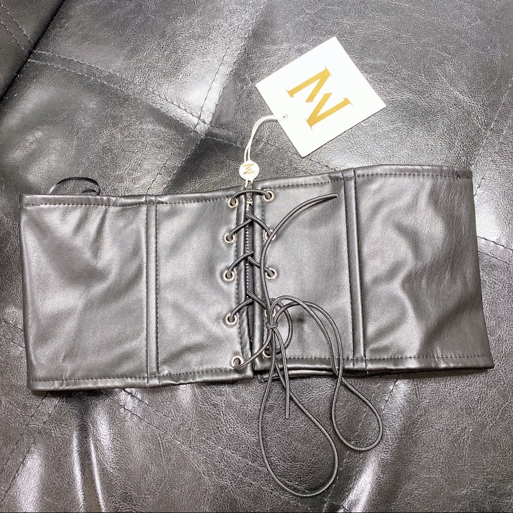 Meshki Faux Leather Zip Up Lace Up Corset - Picture 9 of 13